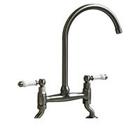 Liquida W23Bn Brushed Nickel Traditional Two Hole Bridge Lever Kitchen Mixer Tap