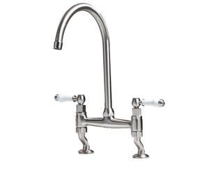 Liquida W23BN Traditional Two Hole Bridge Lever Brushed Nickel Kitchen Mixer Tap