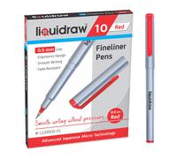 Liquidraw 10 Red Fineliner Pens Set Fine Point Pens 0.5mm Fineliners Red Coloured Pen