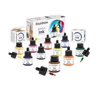 Liquidraw Acrylic Inks for Artists Set of 10 Ink Set 35ml Professional for Painting, Drawing, Paints, Art, Brushes