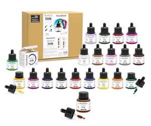 Liquidraw Acrylic Drawing Ink - 20 Assorted Colours | 35 ml Bottles with Ink Dropper | Suitable for Painting, Art Drawing & Design | for Professionals, Artists, Students & Hobbyists | Waterproof