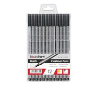 Liquidraw Black Fineliner Pens - 12 Set | Fine 0.4 mm Tip | Easy Storage Wallet | Ideal Pens For Artists, Handwriting, Calligraphy, Sketching & Illustrations | Ergonomic Design | Fade Resistant Ink