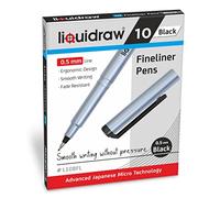 Liquidraw Black Fineliner Pens - Set of 10 | Fine 0.5 mm Tip Pens with Easy Storage Wallet | Black Ink Fineliners for Writing, Drawing, Handwriting, Sketching, Outlining, Calligraphy & Illustration