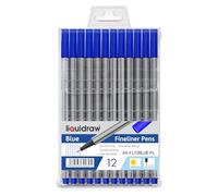 Liquidraw Blue Fineliner Pens - 12 Set | Fine Point 0.4 mm Tip | Storage Wallet | Blue Coloured Pens For Artists, Handwriting, Drawing, Calligraphy, Sketching | Ergonomic Design | Fade Resistant Ink