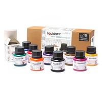 Liquidraw Coloured Drawing Ink Set India Ink, Waterproof, Set of 10 Assorted Colours, 35ml