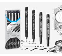 Liquidraw Drawing Pens - Set of 4 | Black Fineliner Pens with Brush Tip | Waterproof Ink for Artists, Architects & Students | For Technical Drawing, Sketching, Writing, Calligraphy & Illustration
