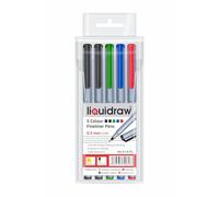 Liquidraw Fineliner Colouring Pens - 5 Pack | 0.5 mm Fine Tip | Assorted Vibrant Colours | Ideal for School, Work & Office Use | For Architects, Technical Drawing, Handwriting, Calligraphy, Sketching