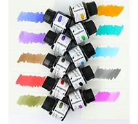 Liquidraw Fountain Pen Ink Bottles Set of 10 Assorted Colours 35ml Inks Selection Includes Black, Blue, Red & Violet Purple Etc