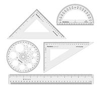 Liquidraw Geometry Set - 5 Piece | 2 x Set Square Triangle Ruler, Semi Circle Protractor, Circle Protractor, 12" Ruler | Professional Quality | Work or School Supplies | Mm & Inch Markings | Clear