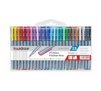 Liquidraw 25 Fineliner Pen Set, Fine Point Pens 0.5mm Assorted Colours, Fineliners Coloured Pens, School, Office, Artists, Architects, Technical Drawing, Handwriting, Calligraphy & Sketching