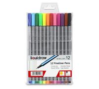 Liquidraw Multicolour Fineliner Pens - Set of 12 Assorted Colours | Fine Point 0.4 mm Tip | Storage Wallet | Coloured Pens For Artists, Handwriting, Drawing, Sketching | Fade Resistant Ink