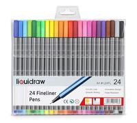 Liquidraw Multicolour Fineliner Pens - Set of 24 Assorted Colours | Fine Point 0.4 mm Tip | Storage Wallet | Coloured Pens For Artists, Handwriting, Drawing, Sketching | Fade Resistant Ink