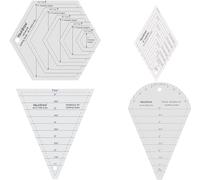 Liquidraw Quilting Templates & Rulers - Set of 4 | From 4.5" to 6.5" Sizes | Acrylic Stencils & Sewing Ruler Set For Patchwork & Quilting | Includes Hexagon, Triangle, Petal & Diamond Shapes