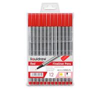 Liquidraw Red Fineliner Pens - 12 Set | Fine Point 0.4 mm Tip | Storage Wallet | Red Coloured Pens For Artists, Handwriting, Drawing, Calligraphy, Sketching | Ergonomic Design | Fade Resistant Ink