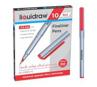 Liquidraw Red Fineliner Pens - Set of 10 | Fine Point 0.5 mm Tip | Storage Wallet | Coloured Pens For Artists, Handwriting, Drawing, Calligraphy, Sketching | Ergonomic Design | Fade Resistant Ink