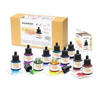 Liquidraw Watercolour Drawing Ink - 10 Assorted Colours | 35 ml Bottles with Ink Dropper | Water Colour Inks for Drawing & Design | Suitable for Professionals, Artists, Students & Hobbyists | Art Gift