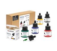 Liquidraw Waterproof Coloured Drawing Ink with Dropper | 5 x 35 ml Bottles | Set of Assorted Colours | India Ink for Calligraphy, Pens, Brushes & Dip Pens | Ideal for Drawing, Writing & Art Projects