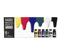 Liquitex 3699430 Basics Fluid Acrylic Paint Set with Flowing Consistency, Quick Drying, Lightfast, Waterproof, Water-based, 6 Colour Sets of 118 ml Bottles