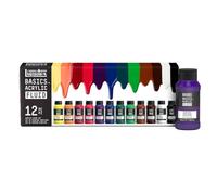 Liquitex 3699431 Basics Fluid Acrylic Paint Set with Flowing Consistency, Quick Drying, Lightfast, Waterproof, Water-based, 12 Colour Set of 118 ml Bottles