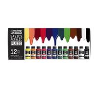 Liquitex 3699431 Basics Fluid Acrylic Paint Set with Flowing Consistency, Quick Drying, Lightfast, Waterproof, Water-based, 12 Colour Set of 118 ml Bottles
