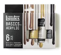 Liquitex Basics Acrylic Paint, Set of 6 Colours, Metallics & Iridescents, 6 x 22ml