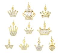 LiQunSweet 10 pcs 10 Styles Crown Theme Brass Pave Cubic Zirconia Charms Lovely Queen Heart Charms for DIY Jewelry Bracelet Necklace Earring Craft Accessory
