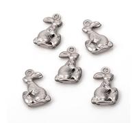 LiQunSweet 10 pcs 304 Stainless Steel Easter Rabbit with Egg Charms Easter Theme Charms for DIY Jewelry Bracelet Necklace Earring Bag Keychain Phone Decor