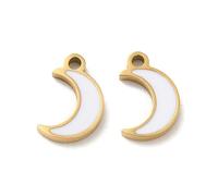 LiQunSweet 10 Pcs 316L Stainless Steel Crescent Shaped Charms with Enamel Real 18K Gold Plated White Moon Charm for Jewelry Making