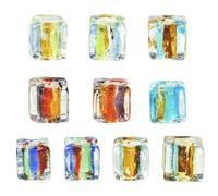 LiQunSweet 10 pcs 5 Colors 10-11.5mm Cube Foil Glass Beads Square Polygonal Loose Spacer Beads for DIY Jewelry Bracelet Necklace Earring Crafts Bag Keychain Phone Decor