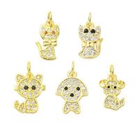 LiQunSweet 10 pcs 5 Styles Brass Cubic Zirconia Pet Themed Charms Golden Color Cat Dog Animals Charms for DIY Jewelry Bracelet Necklace Earring Bag Keychain Decor