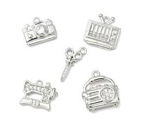 LiQunSweet 10 pcs 5 Styles Brass Cubic Zirconia Retro Theme Charms TV Radio Camera Sewing Machine Scissor Charms for DIY Jewelry Bracelet Necklace Earring Bag Keychain Decor