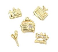 LiQunSweet 10 pcs 5 Styles Golden Color Cubic Zirconia Retro Theme Charms TV Radio Camera Sewing Machine Scissor Charms for DIY Jewelry Bracelet Necklace Earring Bag Keychain Decor