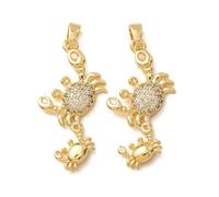 LiQunSweet 10 Pcs Brass Crab Charm 29x15mm Cubic Zirconia CZ Stone Ocean Animal Charm Double Crabs Charms for Jewelry Making DIY Necklace Accessory