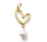 LiQunSweet 10 Pcs Brass Hollow Heart Charms with Natural Pearl Love Sweet Heart Charm for Jewelry Making Valentines Necklaces DIY Craft