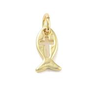 LiQunSweet 10 Pcs Brass Jesus Fish Charms Religious Luck Christian Fish with Cross Charms for Jewelry Making Bracelets Bulk
