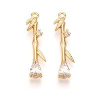 LiQunSweet 10 pcs Golden Color Bamboo Theme Brass Cubic Zirconia Charms Plant Panda Real 18K Gold Plated Charms for DIY Jewelry Bracelet Necklace Earring Craft Bag Decor