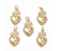 LiQunSweet 10 pcs Golden Color Brass Sacred Heart Charms Gothic Heart Shaped Charms for DIY Jewelry Necklace Earring Bracelet Crafts Bag Keychain Phone Decor