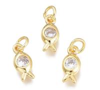 LiQunSweet 10 pcs Golden Color Fish Theme Brass Pave Cubic Zirconia Charms Cute Ocean Sea Animal Jesus Charms for DIY Jewelry Bracelet Necklace Earring Craft Accessory