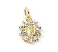 LiQunSweet 10 pcs Golden Color Saint Virgin Mary Theme Brass Pave Cubic Zirconia Charms Religious Medal Charms for DIY Jewelry Bracelet Necklace Earring Craft Accessory