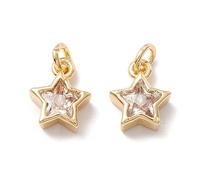 LiQunSweet 10 pcs Golden Color Star Charms Brass Cubic Zirconia Celestial Charms for DIY Jewelry Bracelet Necklace Earring Crafts Bag Keychain Decor