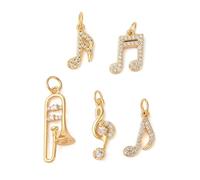 LiQunSweet 10 pcs Mixed Styles Musical Note Charms Brass Cubic Zirconia Music Sign Trumpet Charms for DIY Jewelry Bracelet Necklace Earring Crafts Bag Keychain Decor