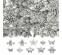 LiQunSweet 100 pcs 10 Styles Tibetan Styles Insect Charms Antique Silver Butterfly Moth Bee Animals Charms for DIY Jewelry Necklace Earring Bracelet Crafts Bag Keychain Phone Decor Bulk