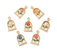 LiQunSweet 100 pcs Colorful Elegant Rose Enamel Charms Flower with Cage Charms for Valentine's Day DIY Jewelry Bracelet Necklace Earring Craft Present