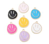 LiQunSweet 100 pcs Colorful Happy Face Theme Alloy Enamel Charms Cute Smiling Face Flat Round Charms for DIY Jewelry Bracelet Necklace Earring Craft Keychain Bag Decor