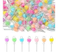 LiQunSweet 100 pcs Mixed Colors Heart Shaped Lollipop Acrylic Charms Lovely Candy Sweet Food Charms for DIY Jewelry Bracelet Necklace Earring Bag Keychain Decor