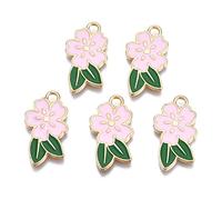 LiQunSweet 100 pcs Pink Cherry Blossom Flower Enamel Charms Spring Floral with Leaf Charms for DIY Jewelry Necklace Earring Bracelet Crafts Bag Keychain Phone Decor