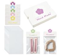 LiQunSweet 100Pcs Clear OPP Cellophane Bags with 100Pcs Flower Printed Foldable Header Cards, 5 Mixed Colors, 10x6cm, for Gift Wrapping and Packging