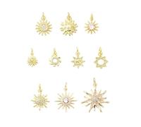 LiQunSweet 10Pcs 10 Styles Brass Sun Charms Golden Metal Cubic Zirconia Sunshine Celestial Solar Charms for Jewelry Making Bulk DIY Bracelet