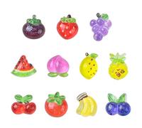 LiQunSweet 110 pcs 11 Styles Fruits Resin Cabochons Cherry Strawberry Grape Peach Lemon Watermelon Nohole Beads for DIY Jewelry Embellishment Craft Phone Bag Shoes Art Nail