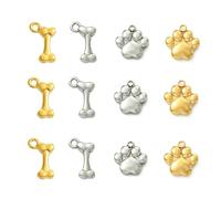 LiQunSweet 12 pcs 4 Styles 304 Stainless Steel Dog Theme Charms Pet Dog Bone Paw Print Charms for DIY Jewelry Bracelet Necklace Earring Bag Keychain Phone Decor